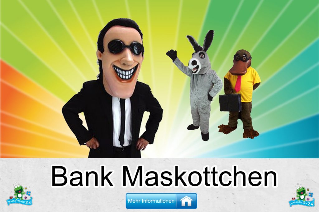 Bank Maskottchen Kostüm Produktion Shop günstig kaufen Bau